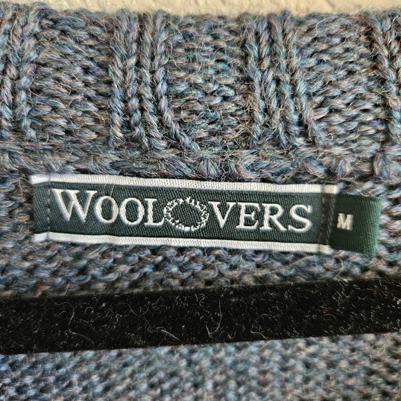Woolovers Mens SZ M V Neck Chunky 100% British Wool Blue Green Excellent Outdoor - Picture 3 of 7